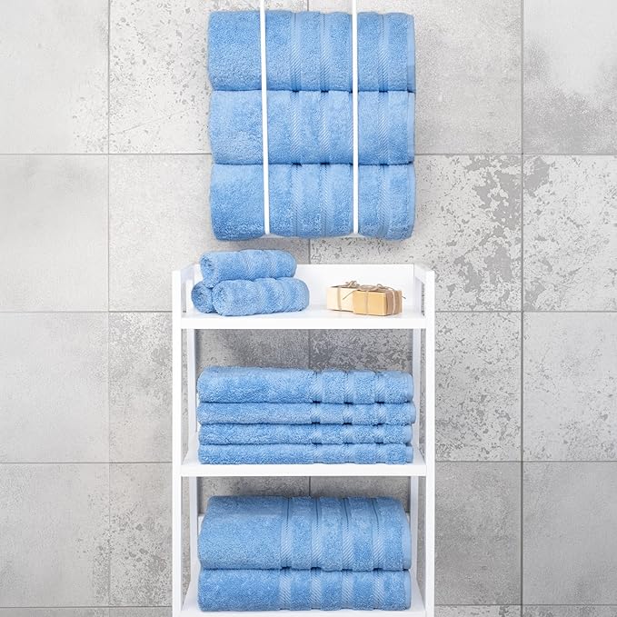 American Soft Linen Luxury 4 Piece Bath Towel Set, 600 GSM 100% Cotton Turkish Bath Towels for Bathroom, 27x54 in Large Bathroom Shower Towels, Sky Blue