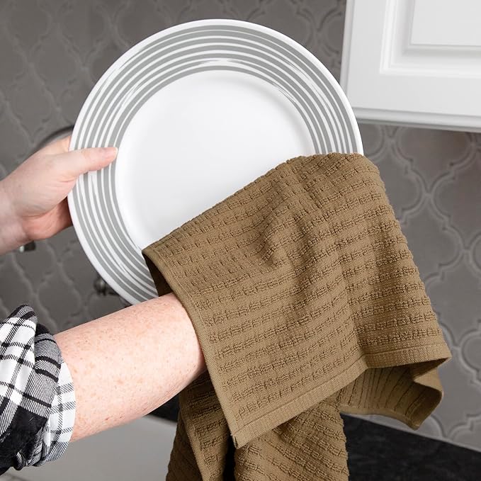 Ritz Royale Collection 100% Combed Terry Cotton, Highly Absorbent, Oversized, Kitchen Towel Set, 28" x 18", 2-Pack, Solid Mocha Brown