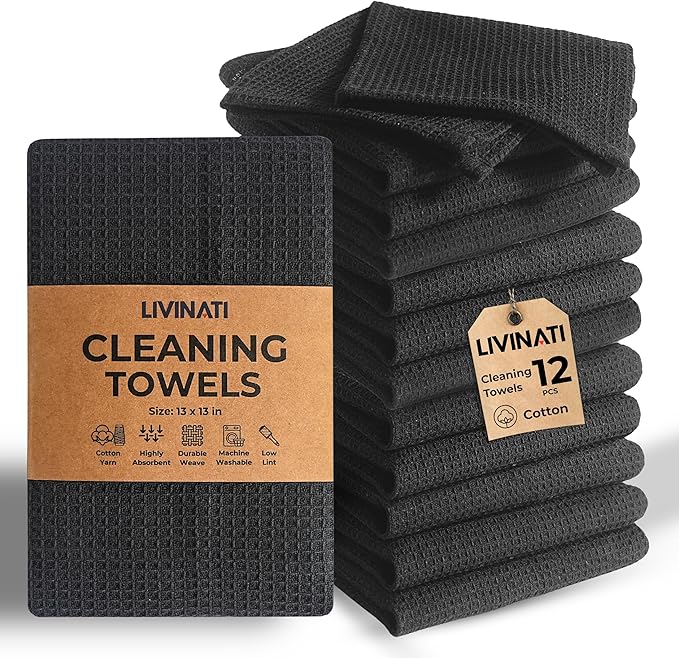 Dark Gray Cotton Cleaning Rags For Housekeeping - Trapos Paños De Limpieza Reutilizables - Kitchen Bar Shop Towel Dish Mop Wash Cloth For House - Reusable Washable Absorbent - 13"x13" 12 Pack