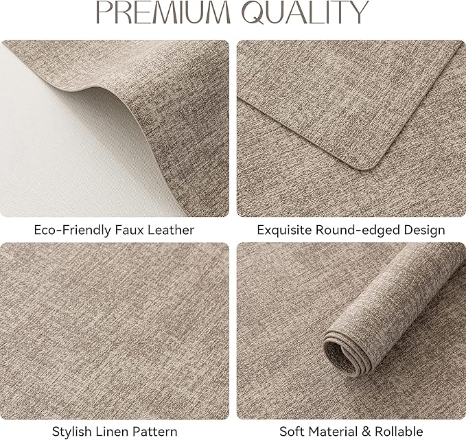 Romanstile Vinyl Placemats Set of 4-12 X 17 Inch - Faux Leather 100% Waterproof Oil-Proof Wipeable Place Mats, Heat Resistant Reversible PU Table Mats for Kitchen Dining Party Outdoor, Khaki