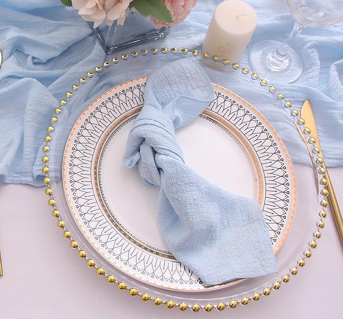 Dinner Cloth Napkins Set of 10,100% Natural Soft Cotton,Washable Gauze Napkins for Easter Weddings Decorative,Dinner Parties,Family Everyday Use (Light Blue, 10pack)