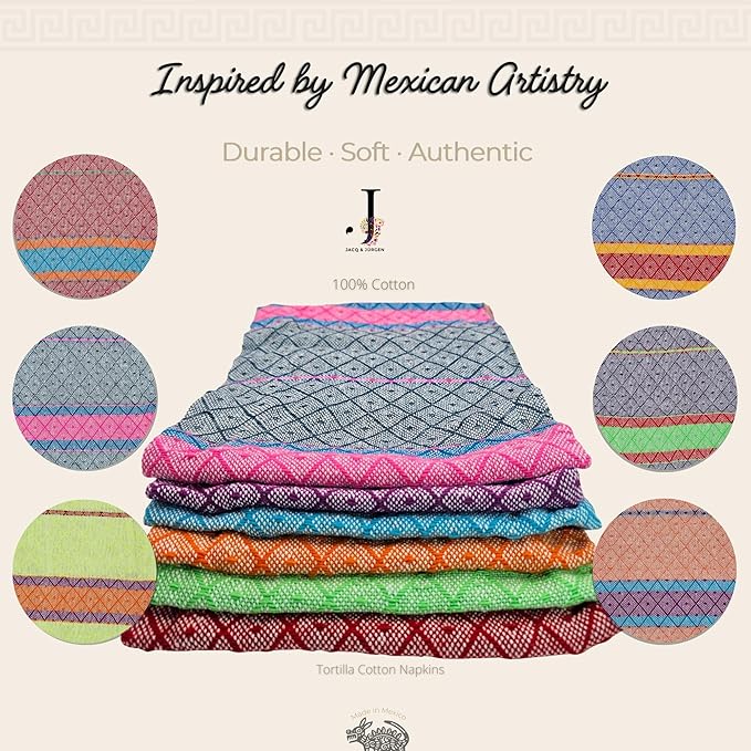 Jacq & Jürgen – Set of 6 Multicolor Cotton Cloth Napkins – 22"x18" – Dinner Table Linens or Tortilla Warmer Cloths - 100% Cotton - Premium Materials (Chevron Multicolor)