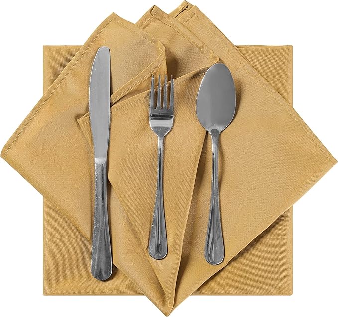 Cloth Napkins 17x17 inch Washable Polyester Dinner Napkins Soft Table Napkins for Wedding Party Dining Banquet(Gold,25PCS)