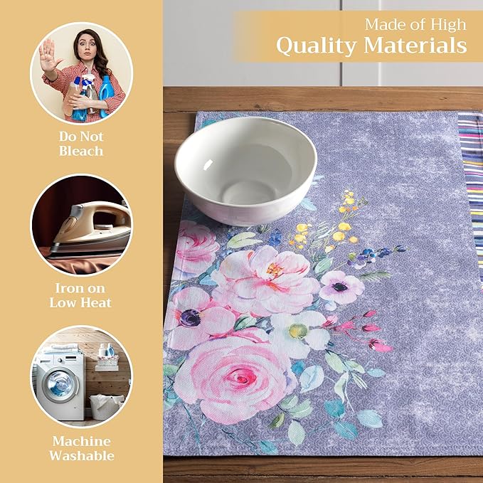 Maison d' Hermine Placemats Set of 4 100% Cotton Washable Cloth Place Mats Reusable Table Mats for Kitchen Dining Party Gifts for Mothers Day Spring/Summer (Sweet Rose Lavender - Lush, 13" x 19")