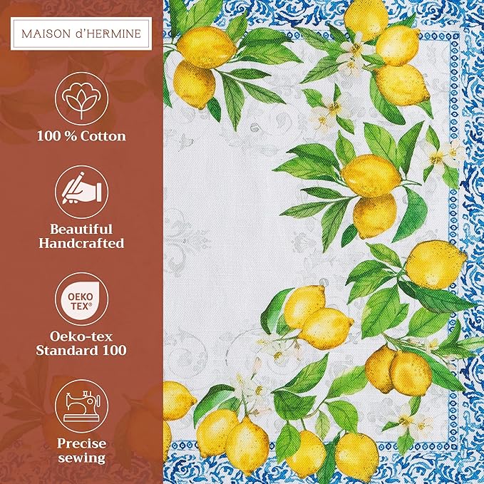Maison d' Hermine Placemats Set of 4 100% Cotton Washable Cloth Place Mats Reusable Table Mats for Kitchen Dining Party Wedding Gifts for Mothers Day Spring/Summer (Cedrat, 13" x 19")