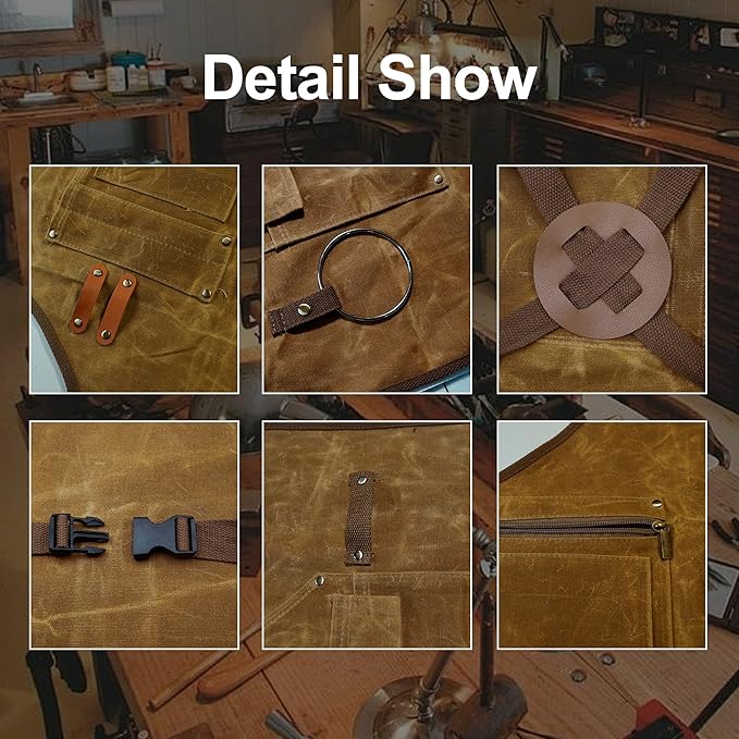 Woodworking Apron for Men, Gifts for Men, with 9 Tool Pockets, Waterproof Durable Waxed Canvas Work Apron for Woodworkers Carpenters Blacksmiths Provide Comprehensive Protection