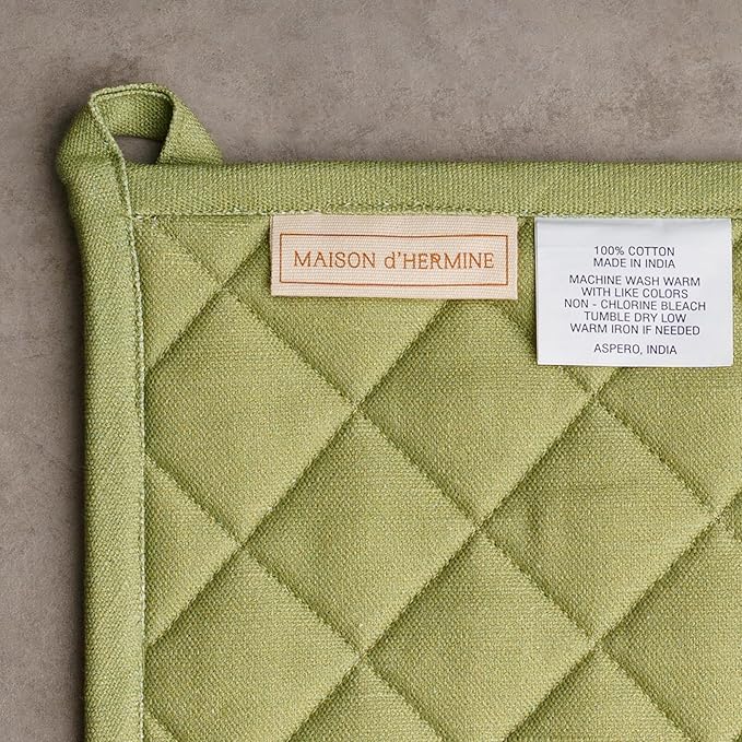 Maison d' Hermine 100% Cotton Oven Mitt & Pot Holder Set (7.5"x13" & 8"x8") Heat Resistant BBQ Cooking Gloves with Loop for Thanksgiving Christmas Decorations Handling Hot Pans (Mountain Life)