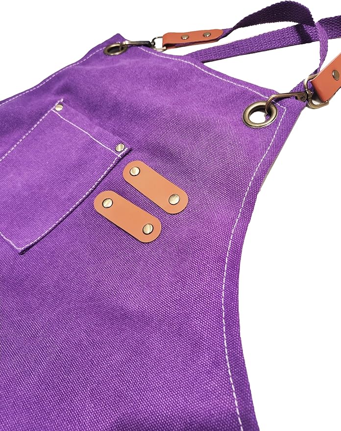 Chef Apron with Large Pockets for Women Men, Cotton Canvas Cross Back Water Repellent Adjustable Work Apron