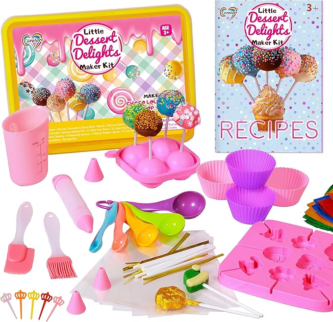 Cake Pop Kit,Kids Baking Sets for Kids,Lollipop Making Kit for Girls,Chocolate and Cupcake Making Includes Silicone Cake Pop Mold for Christmas and Halloween,Carolar