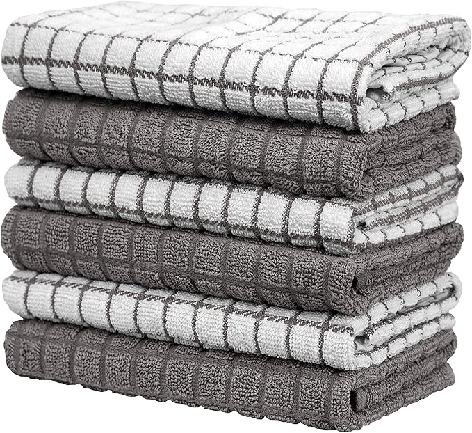 Bumble Kitchen Towels (6 Pack) | 16" x 28" | 100% Cotton Dish Towels for Kitchen | 380 GSM | Soft, Highly Absorbent & Durable Dish Towels with Hanging Loop | Gray