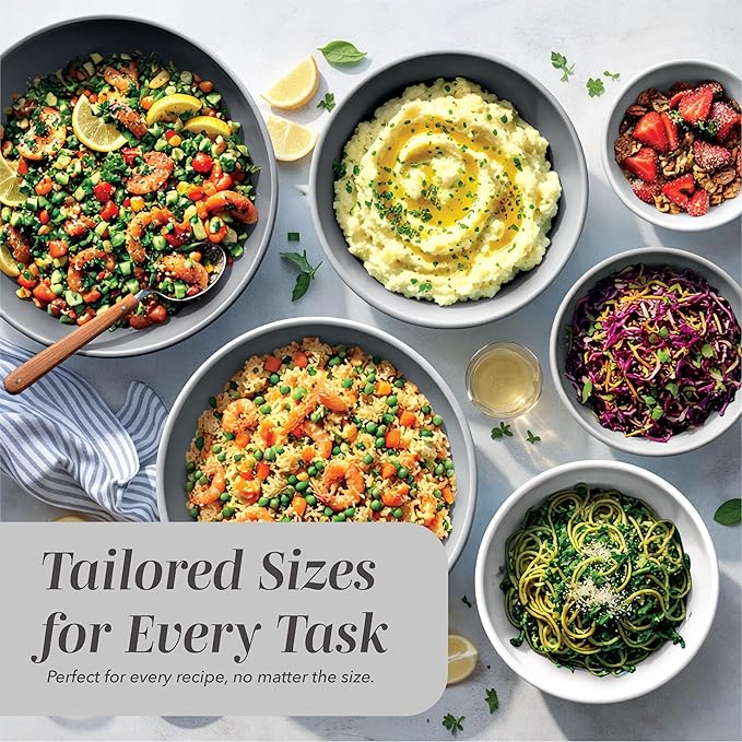 COOK WITH COLOR Mixing Bowls Set with TPR Lids - 12 Piece Plastic Nesting Bowls Set includes 6 Prep Bowls and 6 Lids, Microwave Safe (Grey)