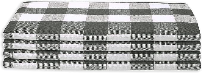 Napkins 100% Cotton Set of 4 Decorative Cloth Napkin Gingham Buffalo Check Plaid Washable Dinner Napkins for Holiday, Dinner, Wedding, Baby Shower & Dining - Grey White (18”X18”)