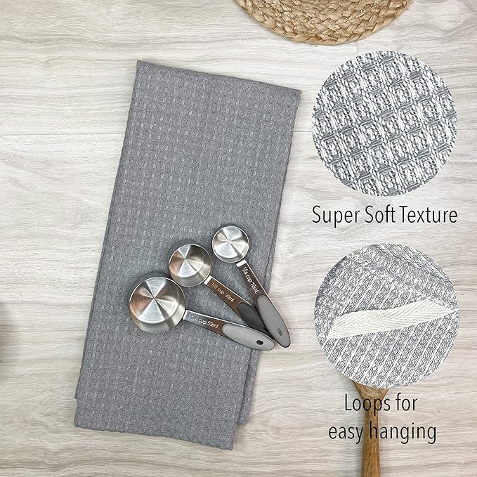 Chardin home Recycled Cotton Assorted Woven Kitchen Towels Set, Grey-White | 18x28 Inch Kitchen/Dish Cloths Set of 4 |Super Absorbent Reusable Hand and countertop Towels, Ultra Soft Tea Towels