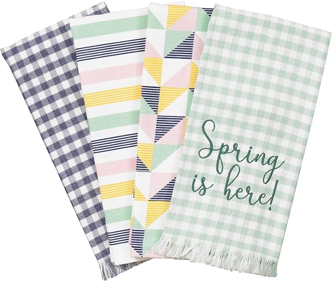 Ritz 100% Cotton Kitchen Towels, Pinstripe Skipper – 16"x26" – Absorbent Dish Towels for Drying & Cleaning – Soft & Durable (Set of 4)