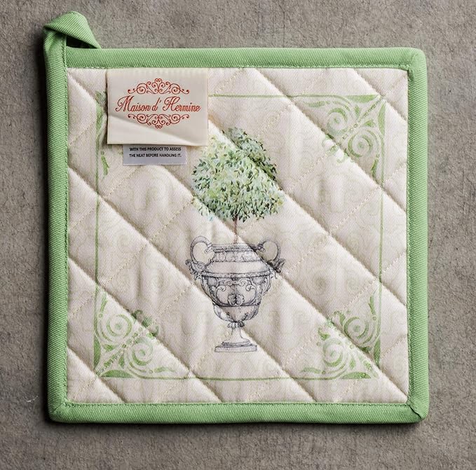 Maison d' Hermine Pot Holders 100% Cotton Heat Resistant Potholders 8" x 8" Hot Pads with Loop BBQ Cooking Baking Gifts for Mothers Day Handling Hot Pans Spring/Summer (Pack of 1, Jardin Du Roy)
