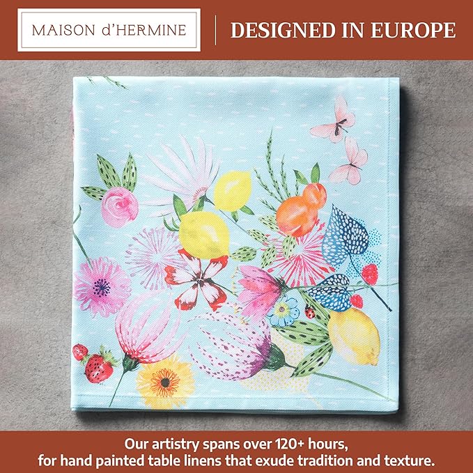 Maison d' Hermine Cloth Napkins Set of 4 100% Cotton Everyday Reusable Square Napkins Cloth Washable Dinner Wedding Restaurant Gifts for Mothers Day Spring/Summer (Jardin D'Ete - Mint, 20" x 20")