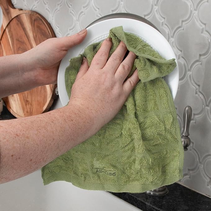 All-Clad Premium Solid Dish Cloth Set: Highly Absorbent, Super Soft - 100% Turkish Cotton Terry Looped, 13"x14" Dish Towels for Cleaning & Drying Dishes, Pans, Glassware, or Counters, 6-Pack, Fennel
