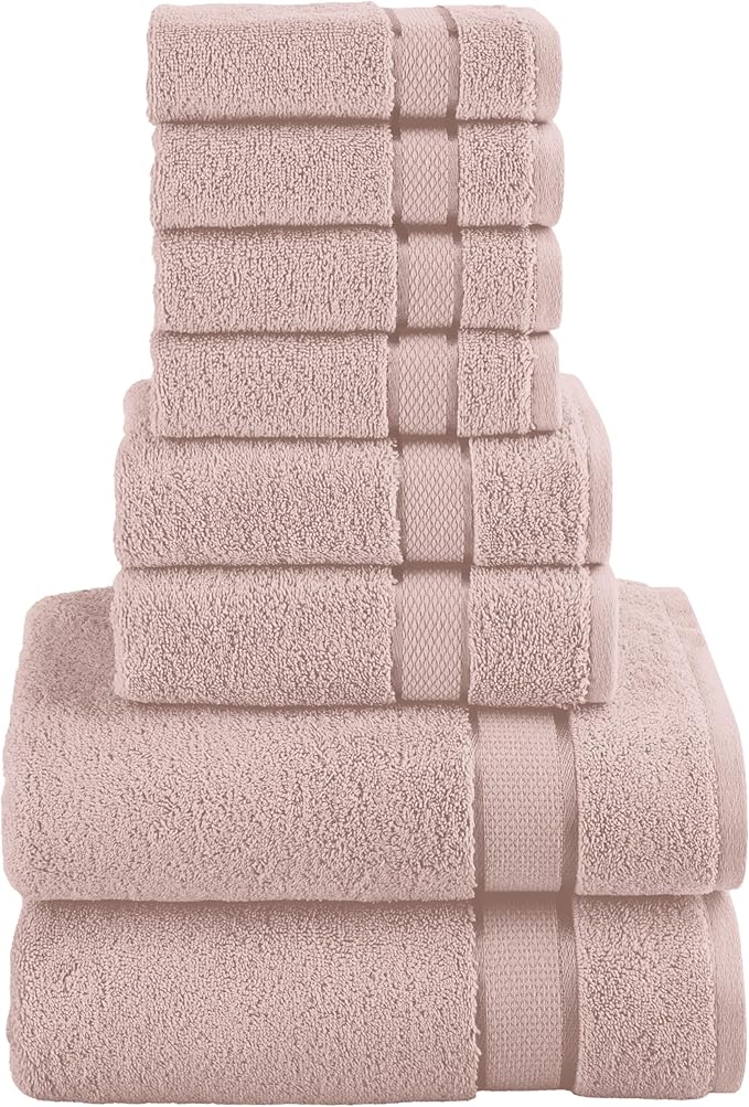 Elegant Comfort Premium Cotton 8-Piece Towel Set, Includes 4 Washcloths, 2 Hand Towels and 2 Bath Towels, 100% Turkish Cotton - Highly Absorbent and Super Soft Towels for Bathroom, Dusty Rose