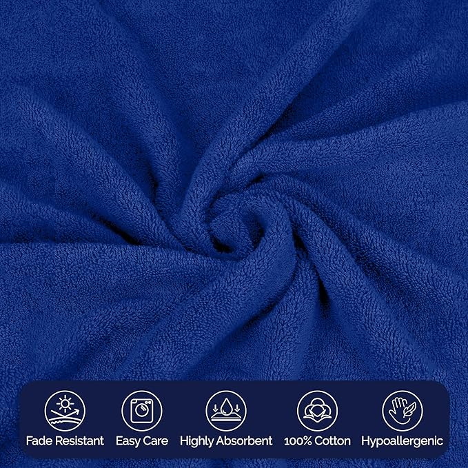 Elegant Comfort Premium Cotton 8-Piece Towel Set, Includes 4 Washcloths, 2 Hand Towels and 2 Bath Towels, 100% Turkish Cotton - Highly Absorbent and Super Soft Towels for Bathroom, Royal Blue