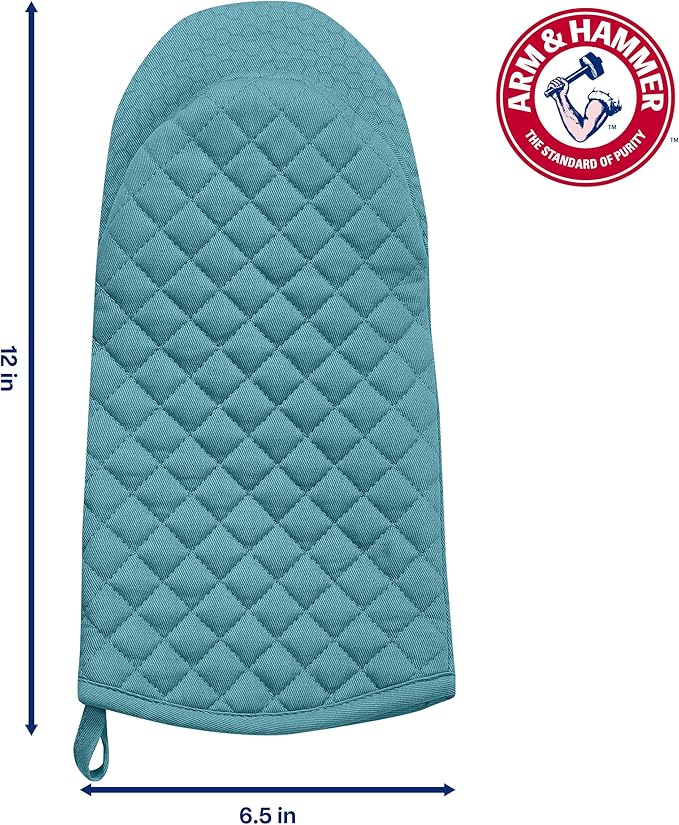 Arm & Hammer Quilted Oven Mitts, Heat Resistant, Non-Slip Silicone Grip, 2 Pack, Teal