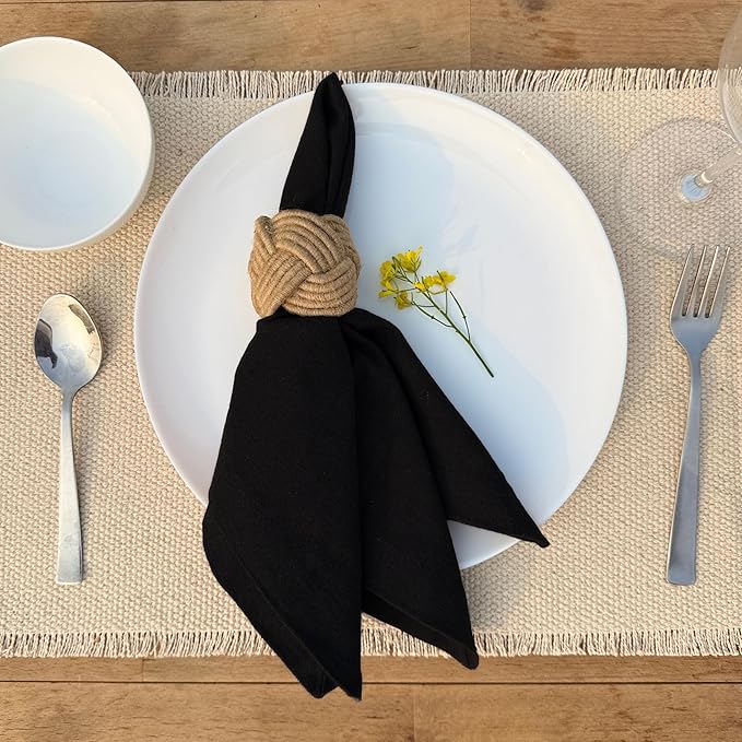 Ramanta Home Black Cotton Dinner Napkins Set of 12, 18x18 Inch 100% Cotton Cloth Napkins, Reusable Fabric Table Napkins for Everyday Dining, Parties, Weddings, Spring & Easter Table Décor Washable