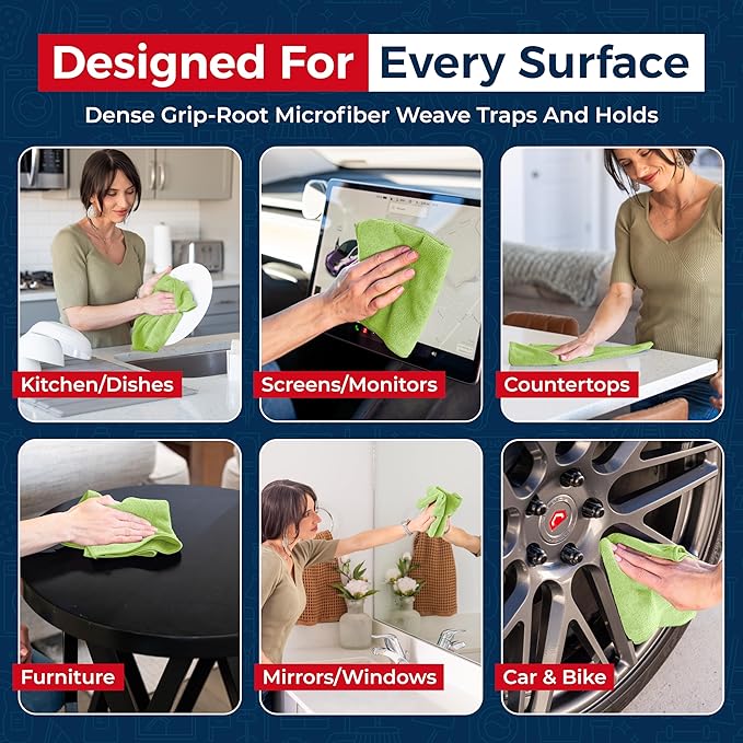 USANOOKS Microfiber Cleaning Cloth Light Green - 8 Pcs 12.5"x12.5" - High Performance - 1200 Washes, Ultra Absorbent Towels Weave Grime & Liquid for Streak-Free Mirror Shine - Car Washing Cloth