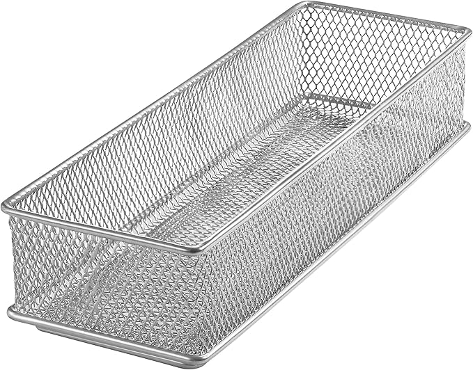 YBM HOME Silver Mesh Drawer Cabinet and or Shelf Organizer Bins, School Supply Holder Office Desktop Organizer Basket (1, 3x9x2 Inch)