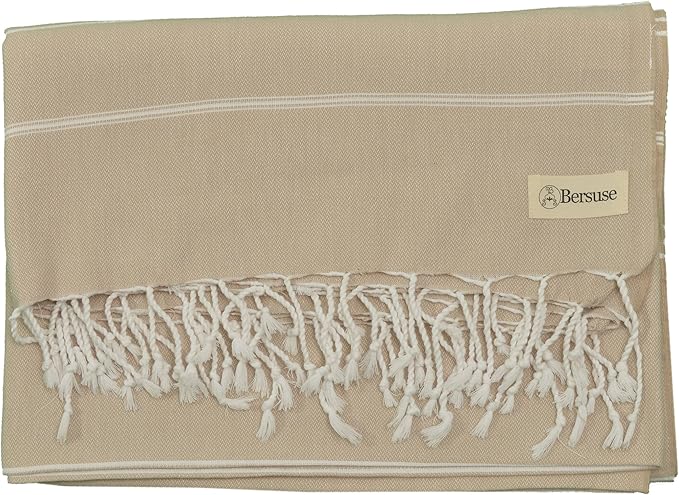 Bersuse Towels Anatolia XL Beach Blanket Throw Blanket Turkish Towel 100% Cotton Extra-Large Quick-Dry Lightweight Premium Peshtemal Towel - 61x82 Inches, Beige (Set of 6)
