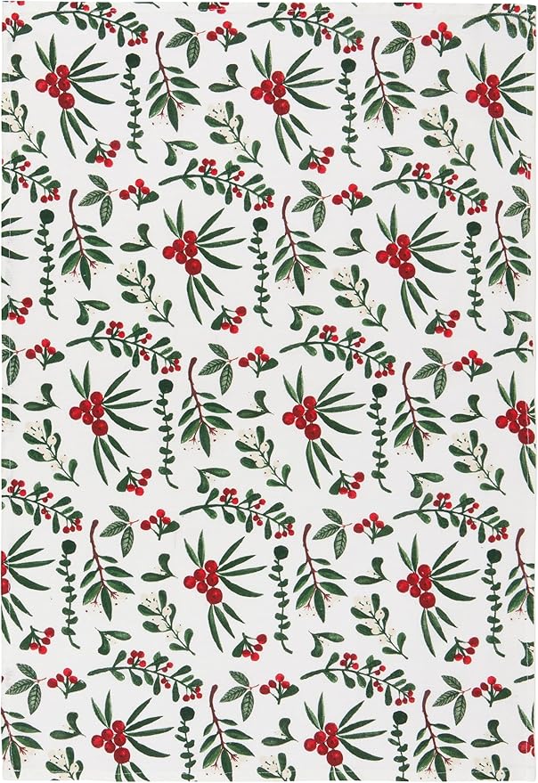 Now Designs Winterberry Baker's Floursack Christmas Dishtowels Set of 3 - Festive Kitchen Towels for Holiday Baking