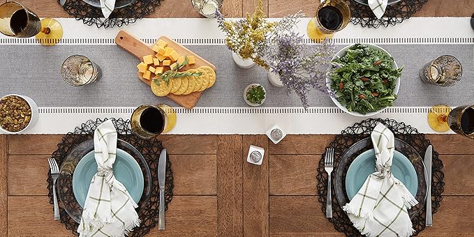 DII Dobby Stripe Woven Table Runner, 13x72 (13x77.5, Fringe Included), Cool Gray