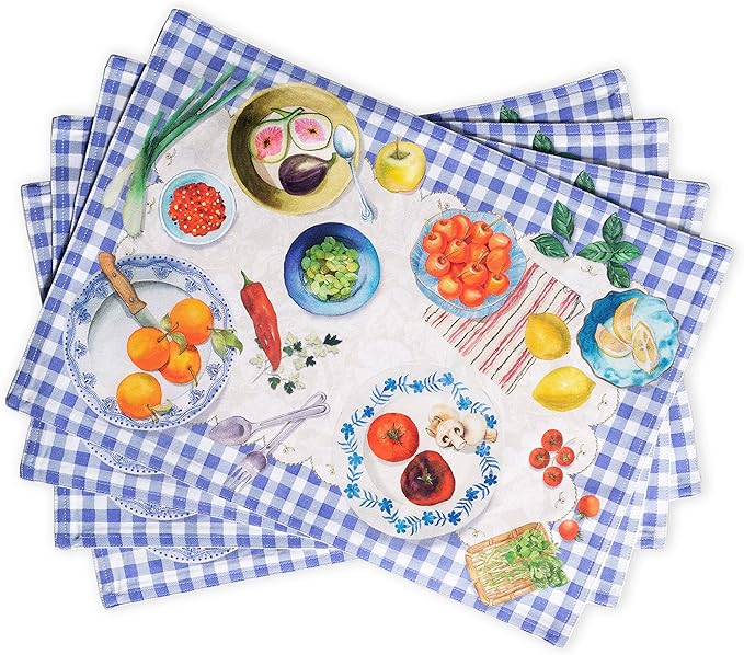 Maison d' Hermine Placemats Set of 4 100% Cotton Washable Cloth Place Mats Reusable Table Mats for Kitchen Dining Party Wedding Gifts for Mothers Day Spring/Summer (Gourmand, 13" x 19")