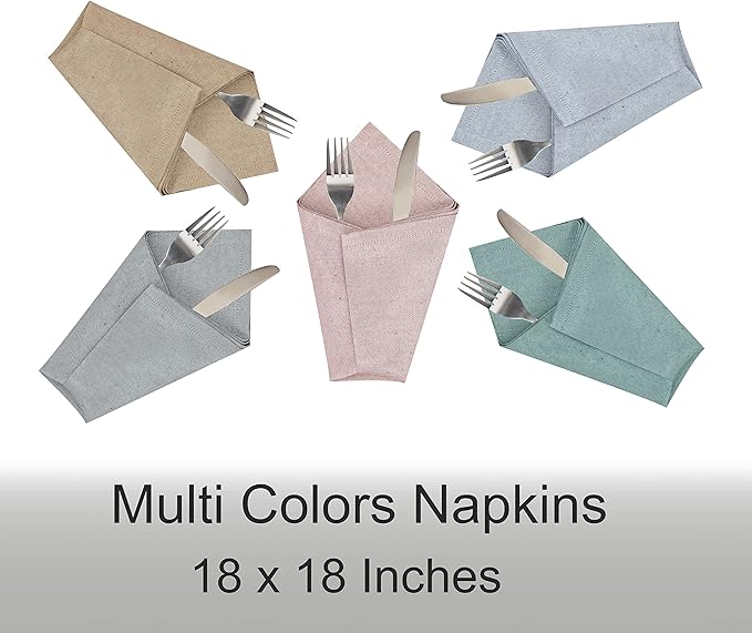 Ruvanti Cloth Napkins Set of 12, 18x18 Reusable Napkins Cloth Washable, Soft & Durable Table Napkin, Poly Cotton Fabric Dinner Napkins for Parties, Christmas, Thanksgiving, Weddings - Multicolor
