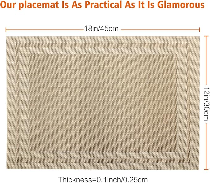Placemats Set of 4,Washable,Heat and Stain Resistant Indoor/Outdoor Place mats,Vinyl Woven Non Slip Table Mats for Restaurant Table Protection,PVC Placemats(Beige,4PCS)