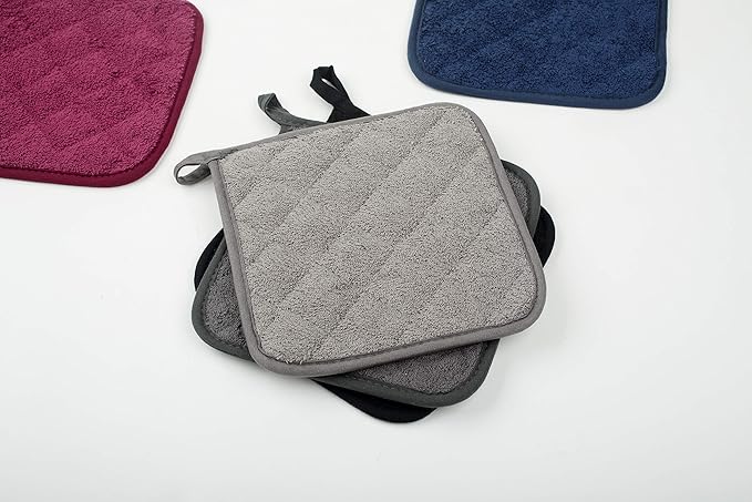 Pot Holders for Kitchen, 100% Cotton Terry Pot Holder Set of 5, Multi Color Hot Pads for Cooking, Baking, Hot Dishes and Countertop Protection