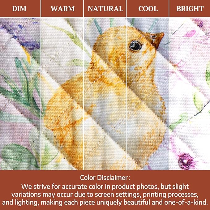 Maison d'Hermine Oven Gloves 100% Cotton Oven Mitt 7" x 13" with Loop Heat Resistant BBQ Cooking Gloves Baking Grilling Gifts for Mothers Day Spring/Summer (Pack of 1, Easter Zest)