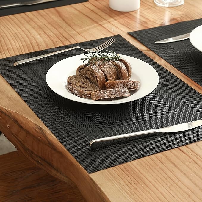 Leetaltree Black Frame Placemats Set of 6 - Heat Resistant Non-Slip Place mats for Dining Table, Washable Durable PVC Vinyl Woven Table Mats（Black Frame, 6）