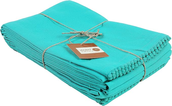 TARAN LIVING Kitchen Towels with Hanging Loop, 100% Cotton Solid Kitchen Dish Cloths, Valentine Decor Kitchen Hand Towel Reusuable Dish Towel for Cleaning, Drying, 18"x 28", Pack of 6 Teal