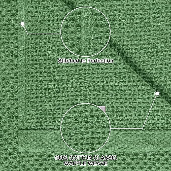 Homaxy 100% Cotton Kitchen Towels and Dishcloths Set, 12 x 12 Inches and 13 x 28 Inches, Set of 12 Bulk Kitchen Towels Set, Ultra Soft Absorbent Dish Cloths for Washing Dishes, Grass Green