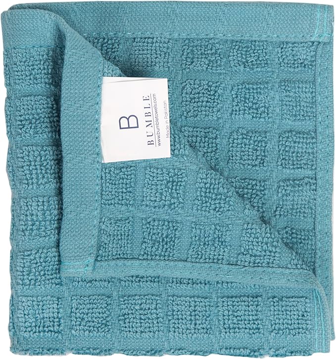 Bumble Dish Cloths (8 Pack) | 12" x 12" | 100% Cotton Kitchen Towels | 405 GSM | Soft, Highly Absorbent & Durable Dish Towels for Kitchen | Aqua