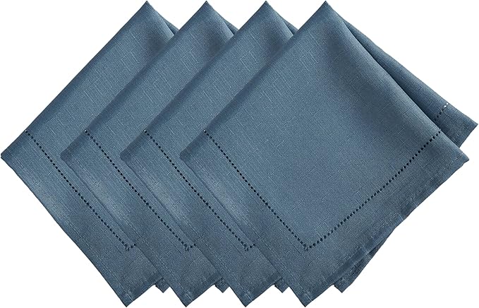 Elrene Home Fashions Alison Eyelet Border Design Cloth Wrinkle Resistant Fabric Dinner Napkin, Set of 4, 17"x17", Copen Blue