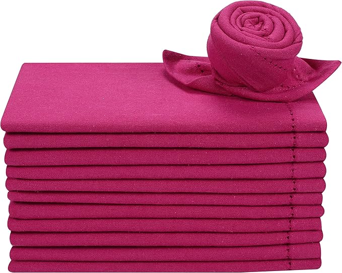 Lightnpro Decorative Cloth Dinner Napkins with Hemstitched, Wedding, Cocktail & Party Napkins, Mitered Corners, Machine Washable, 12 Elegant Table Napkins for Special Occasions - 18x18 Inch Magenta