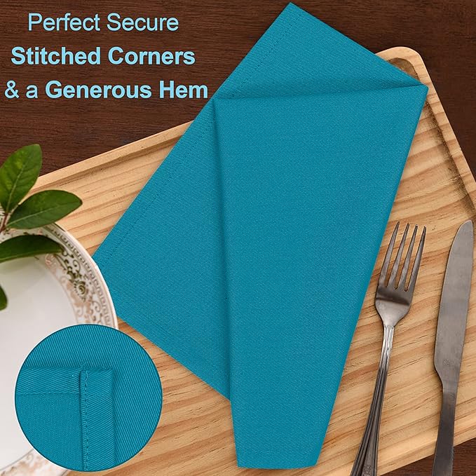 Ruvanti Cloth Napkins Set of 6, 18x18 Inches Napkins Cloth Washable, Soft, Durable, Absorbent, Cotton Blend. Table Dinner Napkins Cloth for Hotel, Lunch, Restaurant, Wedding Parties - Teal