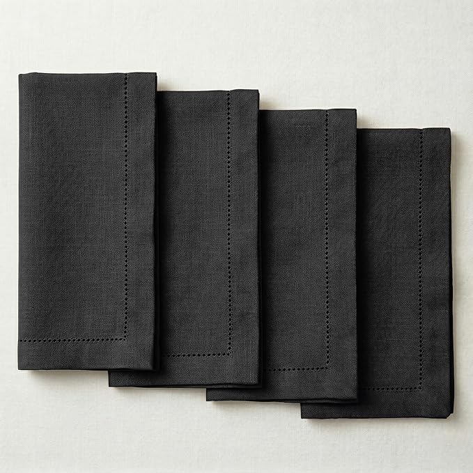 Palisa Charcoal Cotton Napkins Set of 4 | Premium Hemstitch Detailing Cloth Dinner Napkins 18x18 Inch | Soft Washable & Reusable Table Napkins for Everyday Use Weddings Parties Restaurants & Hotels