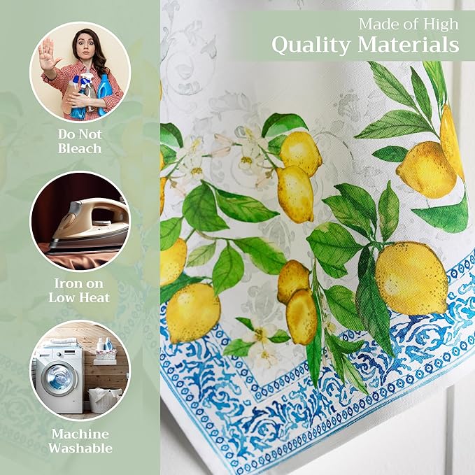 Maison d' Hermine Kitchen Towels Set of 3 100% Cotton 27.50" x 20" Reusable Cloth Tea Dish Towels Absorbent with Hanging Loop for Kitchen Gifts for Mothers Day Spring/Summer (Cedrat)