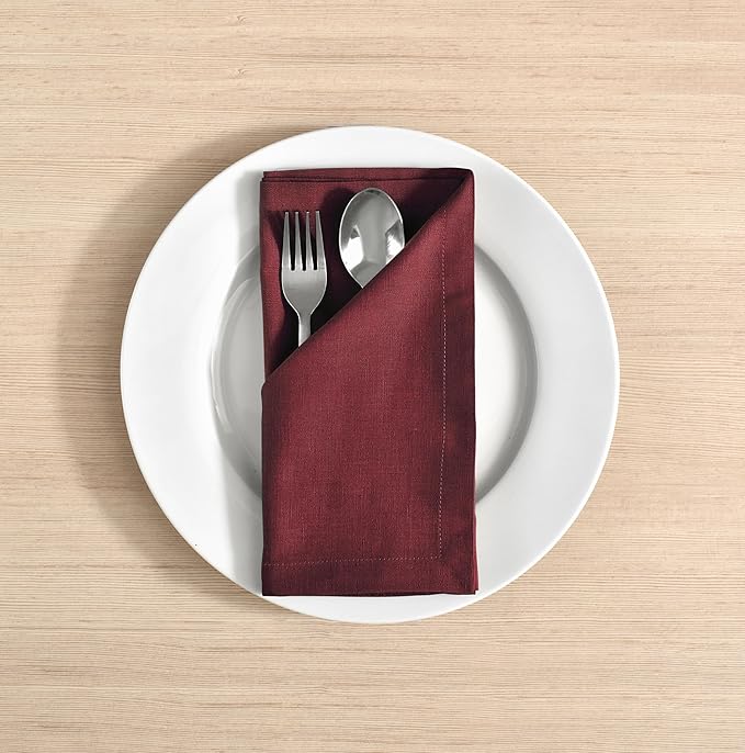 FINGERCRAFT Dinner Cloth Napkins, Cotton Linen Blend Mitered Corner Napkins Cloth 4 Pack Natural Premium Quality for Every Day Use, Parties, Easter, Thanksgiving, Weddings, 18x18 inch Rythmic Red