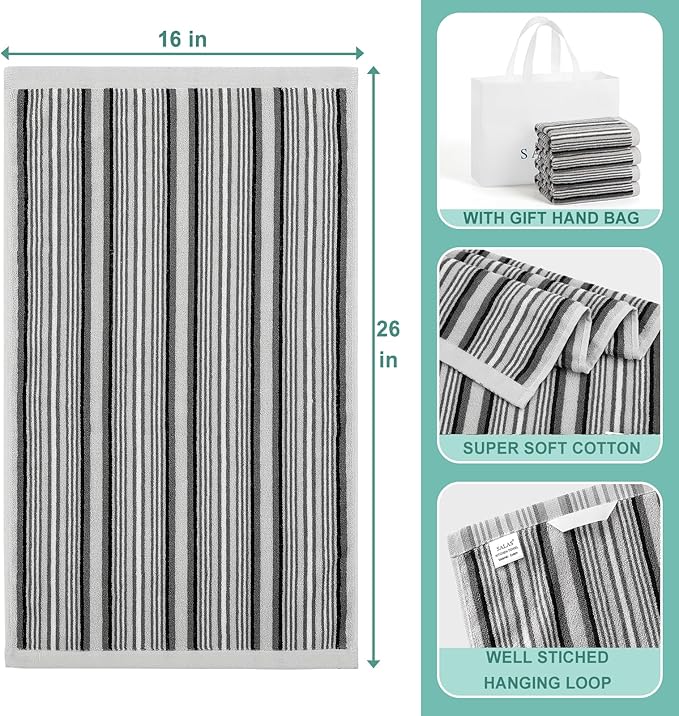 SALAS Kitchen Dish Towels for Drying Dishes, Large Cotton Kitchen Cloths Hand Towels, Stripped Terry Dish Cloths, Thick Highly Absorbent Towel Sets with Hanging Loop, 16" X 26"