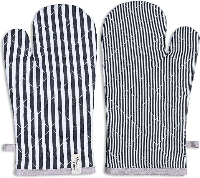 AMOUR INFINI Cotton Oven Mitts Set of 1 with Hanging Loop Non-Slip, Heat Resistant, Reusable Oven Mitt for Baking Cooking Kitchen Oven Gloves (Charcoal)