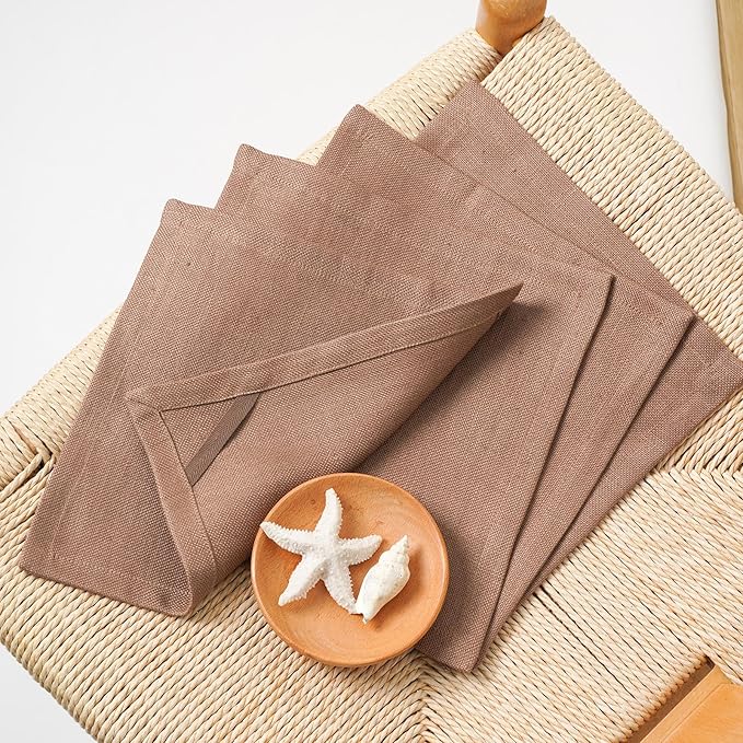 100% Linen Thick Washcloths with Loop - Linen Cloths Makeup for Face 4 Pack 10 x 10 Inch, Small Exfoliating Face Washcloth for Women Bathroom Travel,Dark Apricot