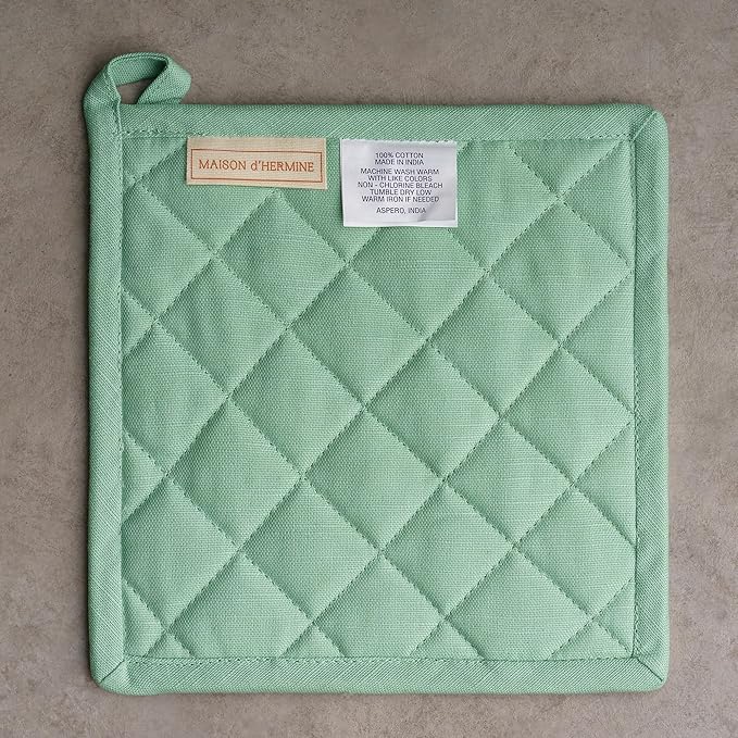 Maison d'Hermine Pot Holders 100% Cotton Heat Resistant Potholders 8" x 8" Hot Pads with Loop BBQ, Cooking, Baking, Grilling, Kitchen, Handling Hot Pans Spring/Summer (Pack of 1, Colmar)