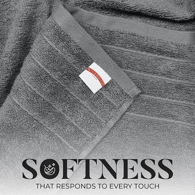 RIVERSIDE Pack of 4 Premium Extra Large Grey Bath Towels 30 x 60 Inches, 100% Cotton, Super Soft & Highly Absorbent, Larger & Lighter Weight, Quicker to Dry, Perfect for Bathroom